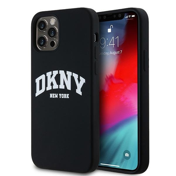 Apple iPhone 12 / 12 Pro 6.1'' DKNY Liquid Silicone White Printed Logo MagSafe Case Cover, Black | Чехол...