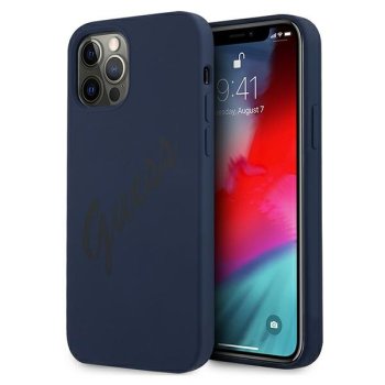 Guess iPhone 12 / 12 Pro чехол Silicone Vintage Script, синий