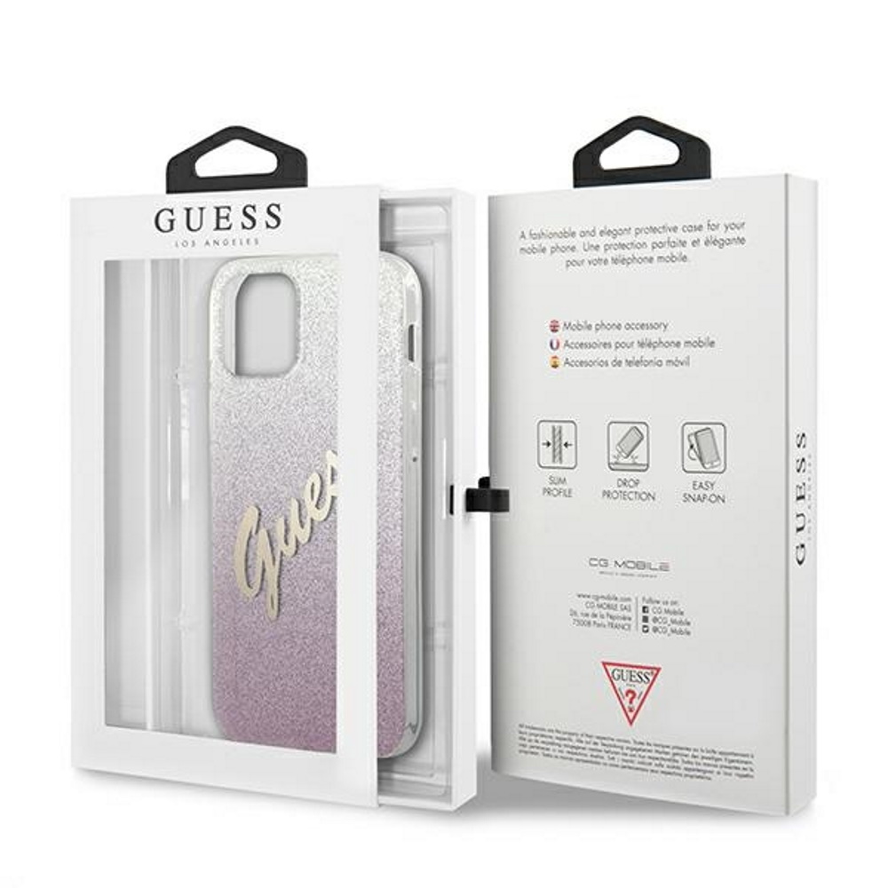 Apple iPhone 12 / 12 Pro 6.1'' Guess Gradient Script Case Cover (GUHCP12MPCUGLSPI), Pink | Чехол Кейс... (2)