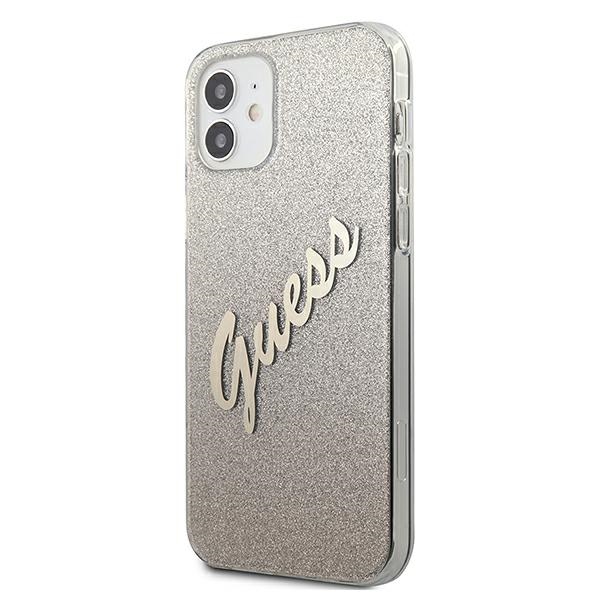 Чехол Guess для iPhone 12 mini Glitter Gradient Script, золотой (0)