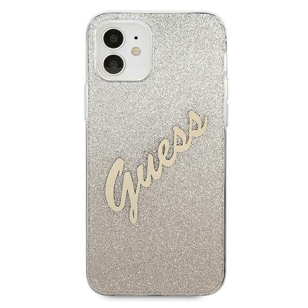 Чехол Guess для iPhone 12 mini Glitter Gradient Script, золотой (1)