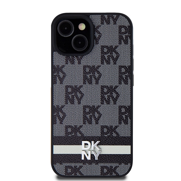 Apple iPhone 14 Plus 6.7'' DKNY Leather Checkered Mono Pattern Printed Stripes Case Cover, Black | Чехол... (1)