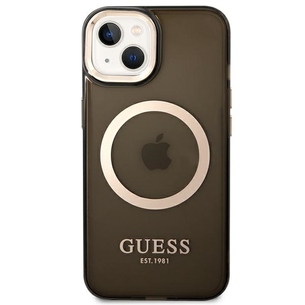 Apple iPhone 14 Plus 6.7'' Guess Gold Outline Translucent MagSafe Case Cover (GUHMP14MHTCMK), Black | Чехол... (1)