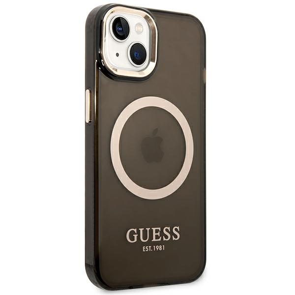 Apple iPhone 14 Plus 6.7'' Guess Gold Outline Translucent MagSafe Case Cover (GUHMP14MHTCMK), Black | Чехол... (2)