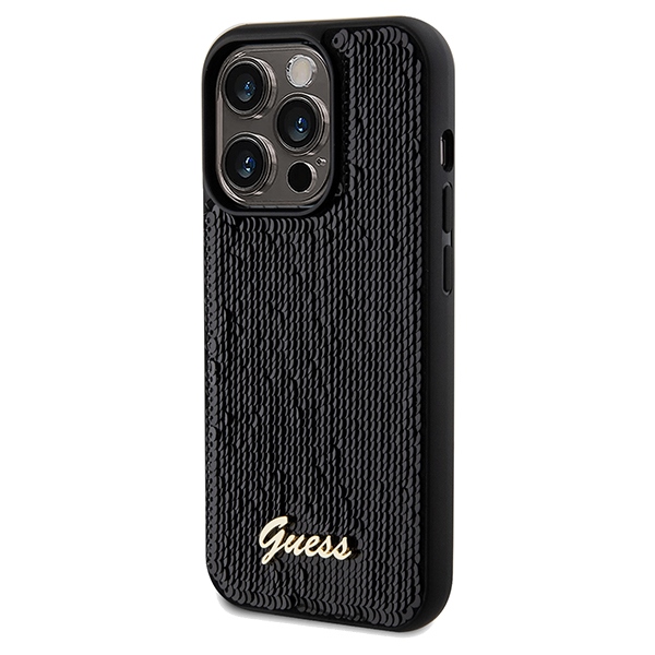 Металлический чехол Guess Sequin Script для iPhone 14 Pro - черный (0)