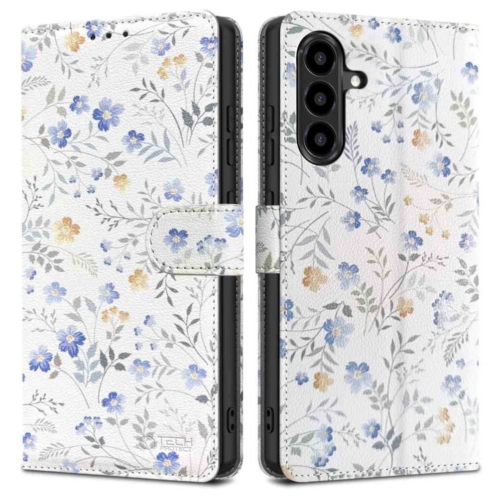 Samsung Galaxy A56 ( SM-A566B / DS ) Tech-Protect Wallet Book Case Cover, White Daisies | Чехол для Телефона Кабура Книжка