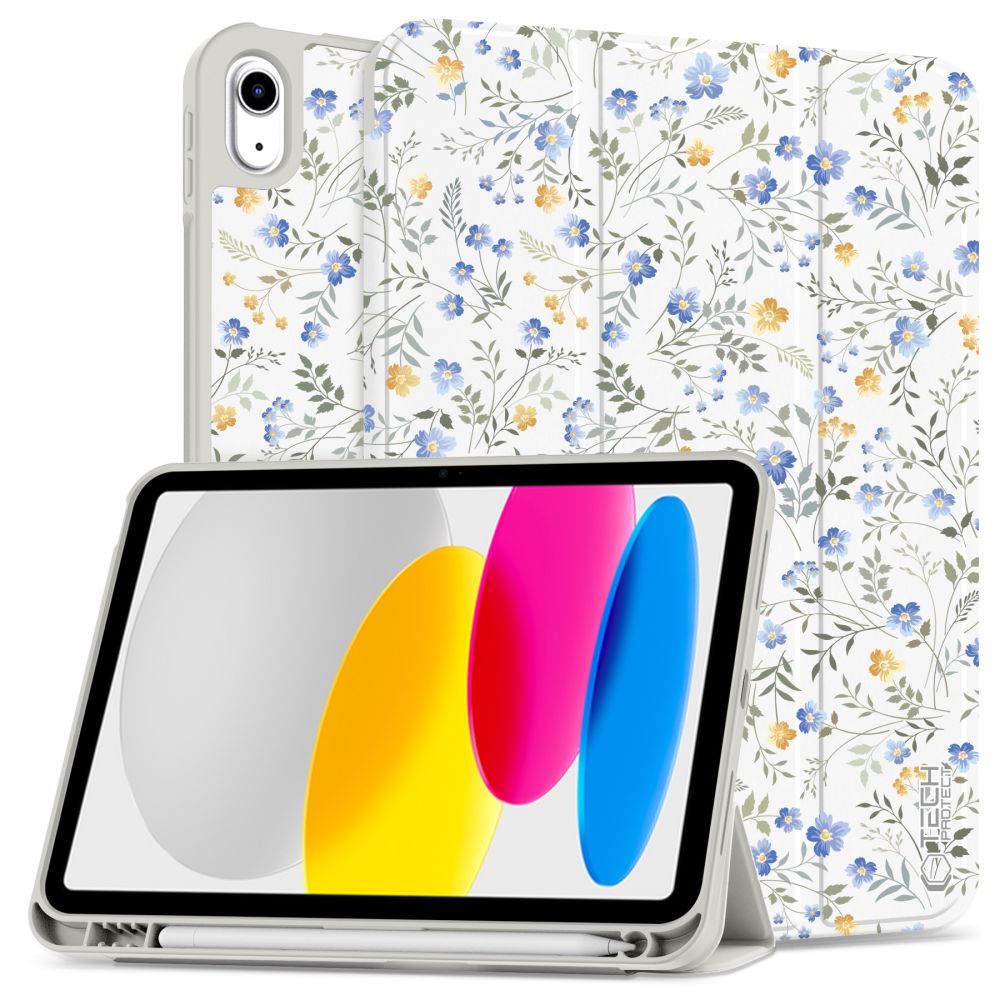 Apple iPad 11'' (2025) (A3355, A3356, A3354) Tech-Protect SC Pen Protective Cover Case, Daisies with Leaves | Чехол Книжка для Планшета
