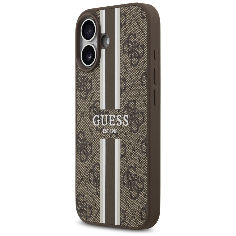 Чехол Guess 4G Printed Stripes с MagSafe для iPhone 17 – коричневый (0)