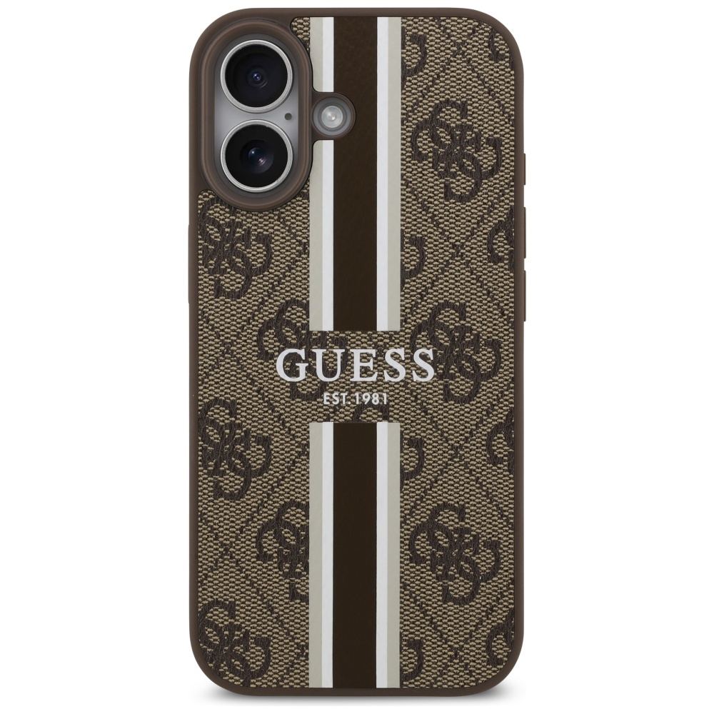 Чехол Guess 4G Printed Stripes с MagSafe для iPhone 17 – коричневый (1)