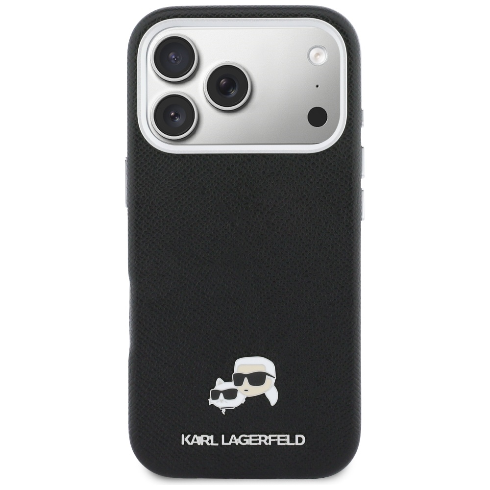 Karl Lagerfeld Karl & Choupette Head Pins Saffiano чехол с MagSafe для iPhone 17 Pro Max – чёрный (1)