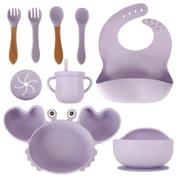 Набор силиконовой детской посуды 9 элементов, фиолетовый | Set of silicone children's dishes 9 elements