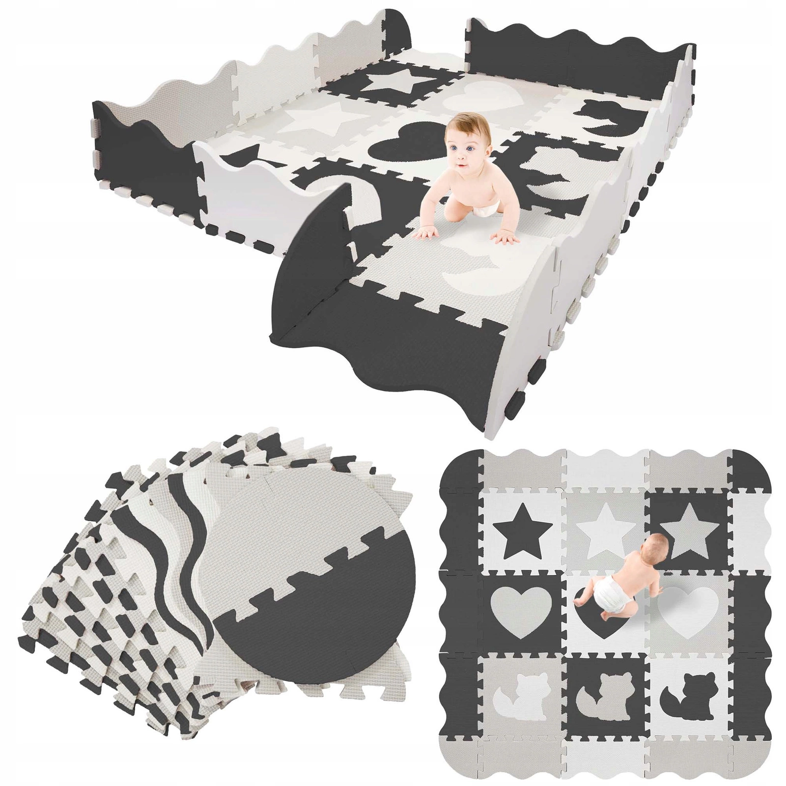 Развивающий коврик-пазл для детей 120 x 120 см, серый
