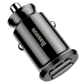 Baseus Grain Mini Car Charger 2x USB 5V, black - двухпортовая зарядка для автомобиля