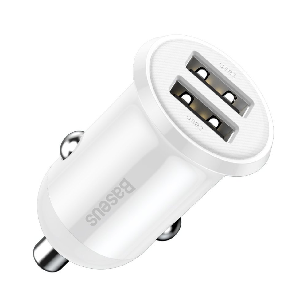 Baseus Grain Pro Car Charger 2x USB 4.8A, White | Автомобильное Зарядное Устройство (2)