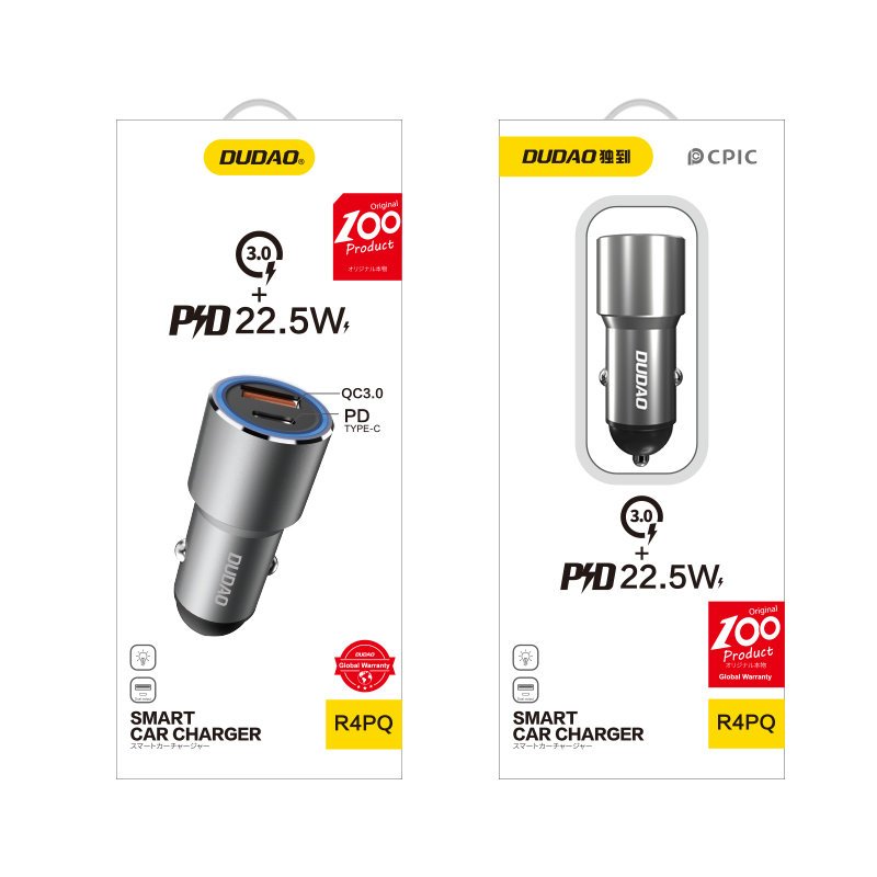 Dudao Car Charger USB / USB Type C PD, QC 3.0, 22,5 W, Gray | Зарядное Автомобильное... (0)