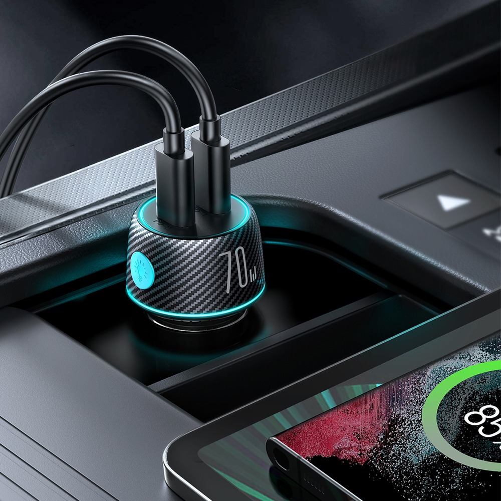 Автомобильное зарядное устройство 2x USB C 70W с LED-подсветкой Joyroom... (2)
