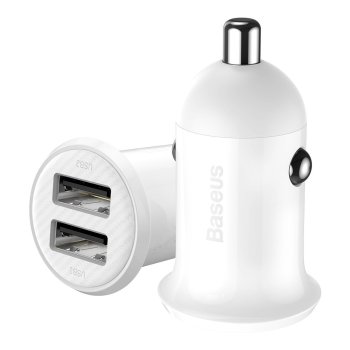 Baseus Grain Pro Car Charger 2x USB 4.8A, White | Автомобильное Зарядное Устройство