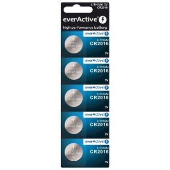 Литиевая батарейка everActive CR2016 3V, 5 штук в блистере