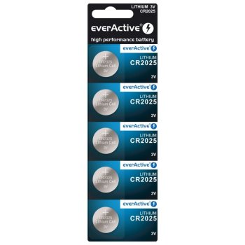 Литиевая батарейка everActive CR2025 3V, 5 штук в блистере