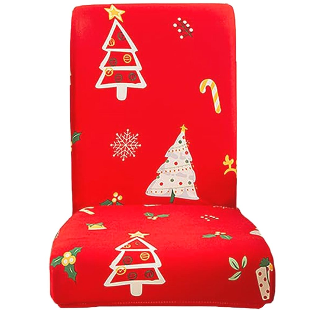 Эластичный новогодний чехол на стул с елками, красный (2)