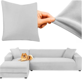 Эластичный чехол на угловой диван Ruhhy 26035, 145-185 см, светло-серый