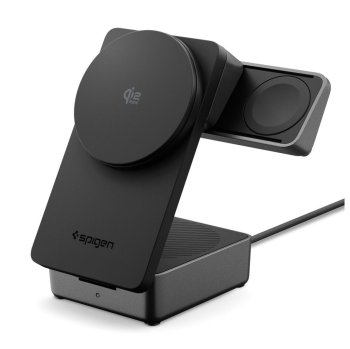 Spigen Essential Qi2.2 25W 3-в-1 магнитная беспроводная зарядка MagSafe – чёрная