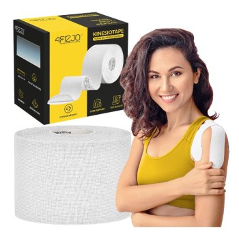 4FIZJO Кинезиологическая Атлетическая Клейкая Лента Тейп для Мышц для Тренировок и Терапии, 5см x 5м, Белый | Kinesiology Tape
