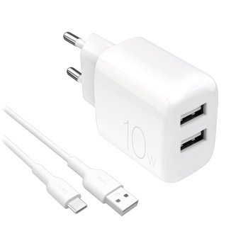 Puro PROLITE 10W сетевое зарядное устройство с 2x USB-A портами + кабель USB-A...