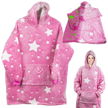 Теплый плед-худи оверсайз со светящимися звездами, розовый