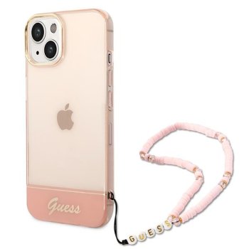Apple iPhone 14 Plus 6.7'' Guess Translucent Pearl Strap Case Cover (GUHCP14MHGCOHP), Pink | Чехол Кейс...
