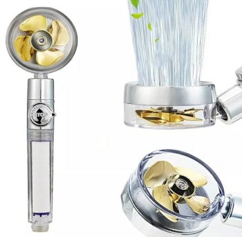 Водосберегающая турбо-душевая лейка с вентилятором, золотистая,...