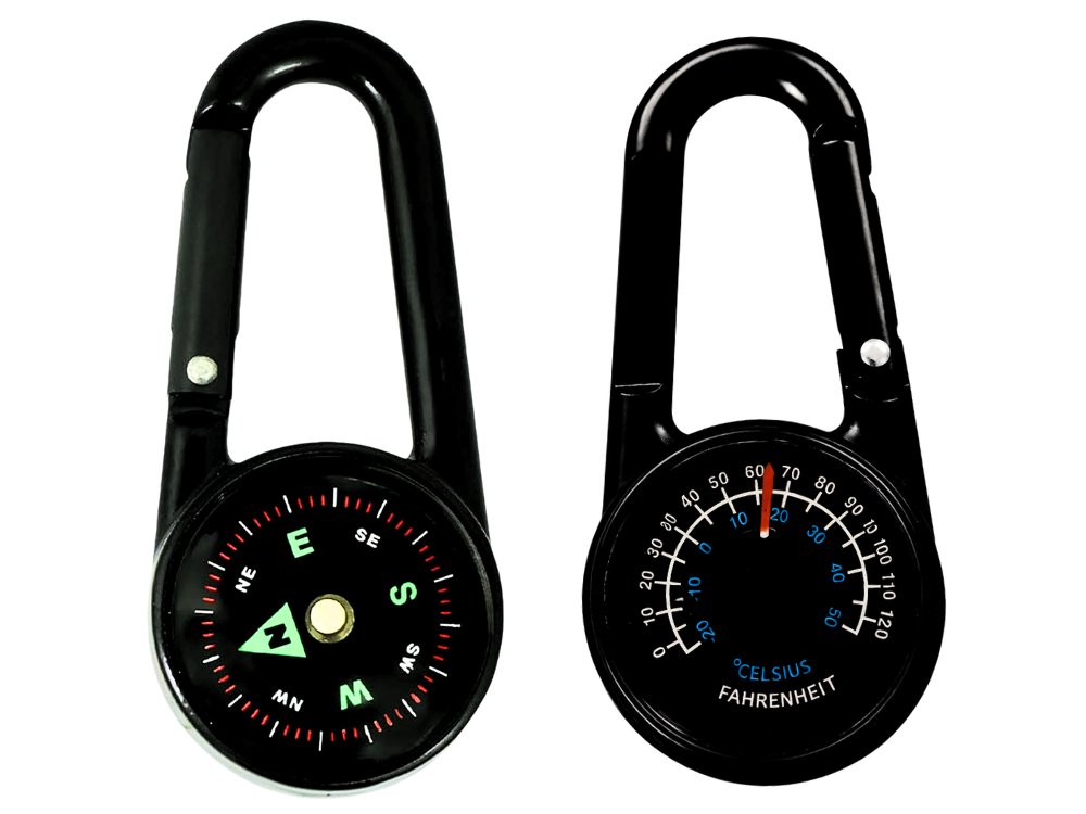 Компас-карабин с термометром для выживания, черный (0)