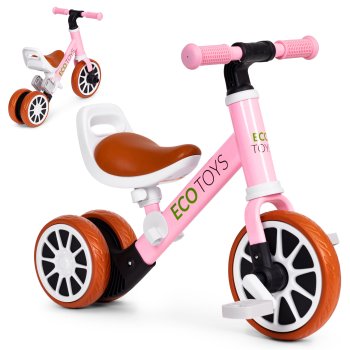Детский трехколесный велосипед-беговел 2 в 1 ECOTOYS, розовый