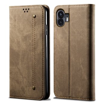 Nothing Phone 2 Jeans Cloth Texture Magnetic Book Case Cover, Khaki | Чехол для Телефона Кабура...