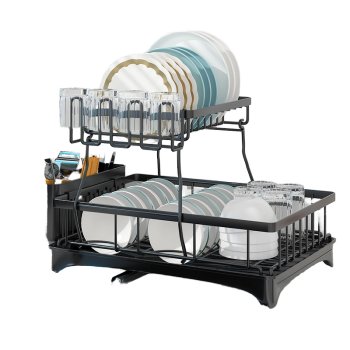 Большая двухуровневая сушилка для посуды, черная