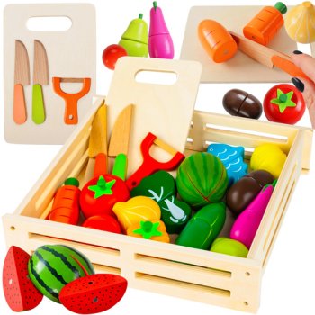 Деревянные продукты для резки игровой набор в ящике 34 эл. KRUZZEL 21942