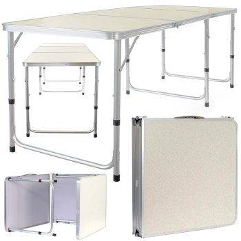 Складной туристический стол для дачи и кемпинга 180x60см, кремовый
