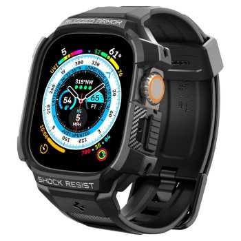 Apple Watch Ultra (49 mm) Spigen Rugged Armor Case Cover, Black| Чехол Кейс Бампер Обложка
