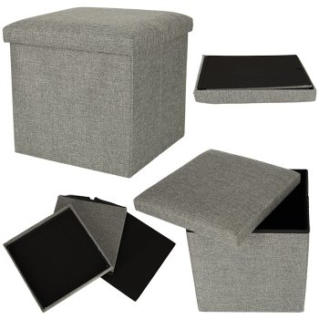 Складной пуфик, пуф, табурет с отсеком для хранения вещей, Серый | Folding Ottoman Padded Stool Storage Box