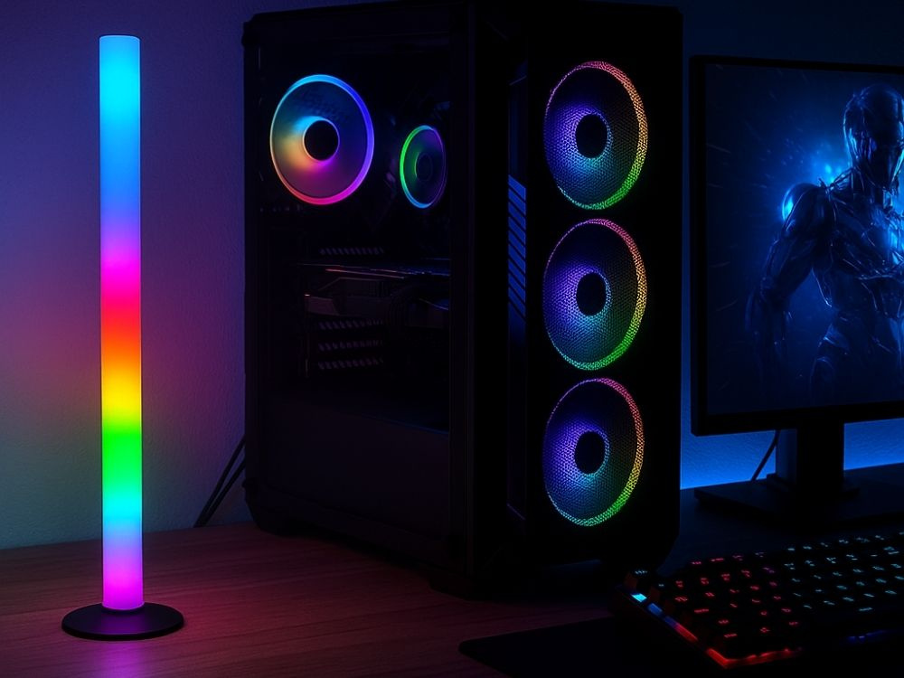 Современная настольная LED лампа RGB 40см с пультом, черная (1)
