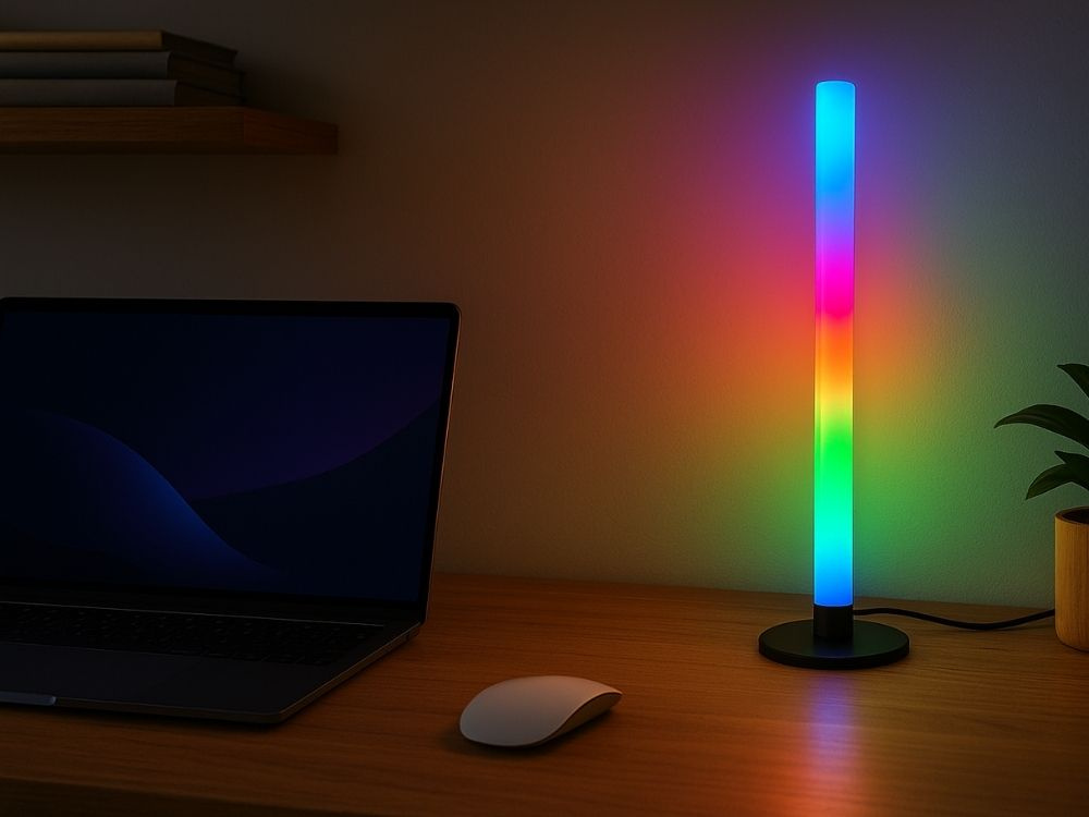Современная настольная LED лампа RGB 40см с пультом, черная (3)