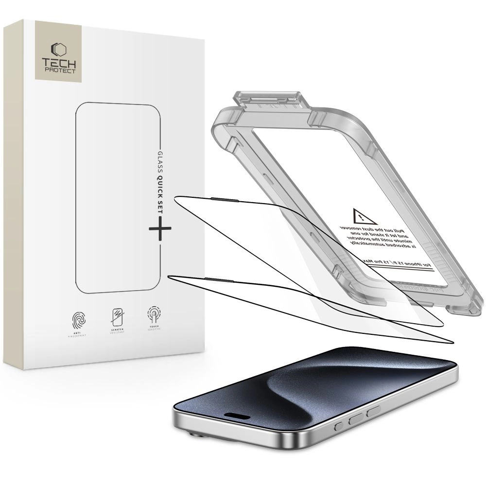 Защитное стекло Tech-Protect Quick Set+ 2 шт. для iPhone 15 Pro Max - черный