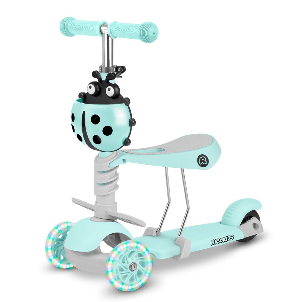 Трехколесный самокат Ricokids Buggy - мятный, детский транспорт для... (1)