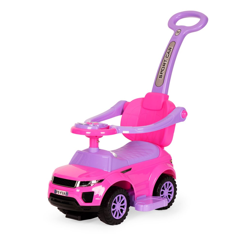 Детская машинка-каталка 3 в 1 Super Car с ручкой, розовая (1)