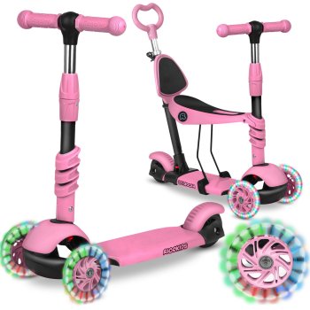 Трехколесный самокат Ricokids Todi - розовый для детей, безопасный и...