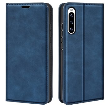 Sony Xperia 10 V Skin-touch Leather Wallet Book Case Cover, Blue | Чехол для Телефона Кабура Книжка