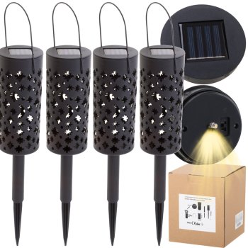 Садовые светильники-фонари на солнечных батареях с датчиком света, 4 шт.