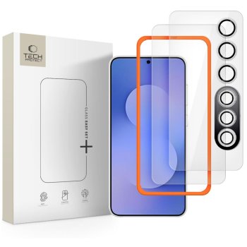 Закалённое стекло Tech-Protect Easy Set+ (набор 3 шт.) для Samsung Galaxy S25 FE — прозрачное