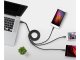 USB кабель 3-в-1 для телефона Lightning, Micro USB, Type-C, 1,2 м, черный