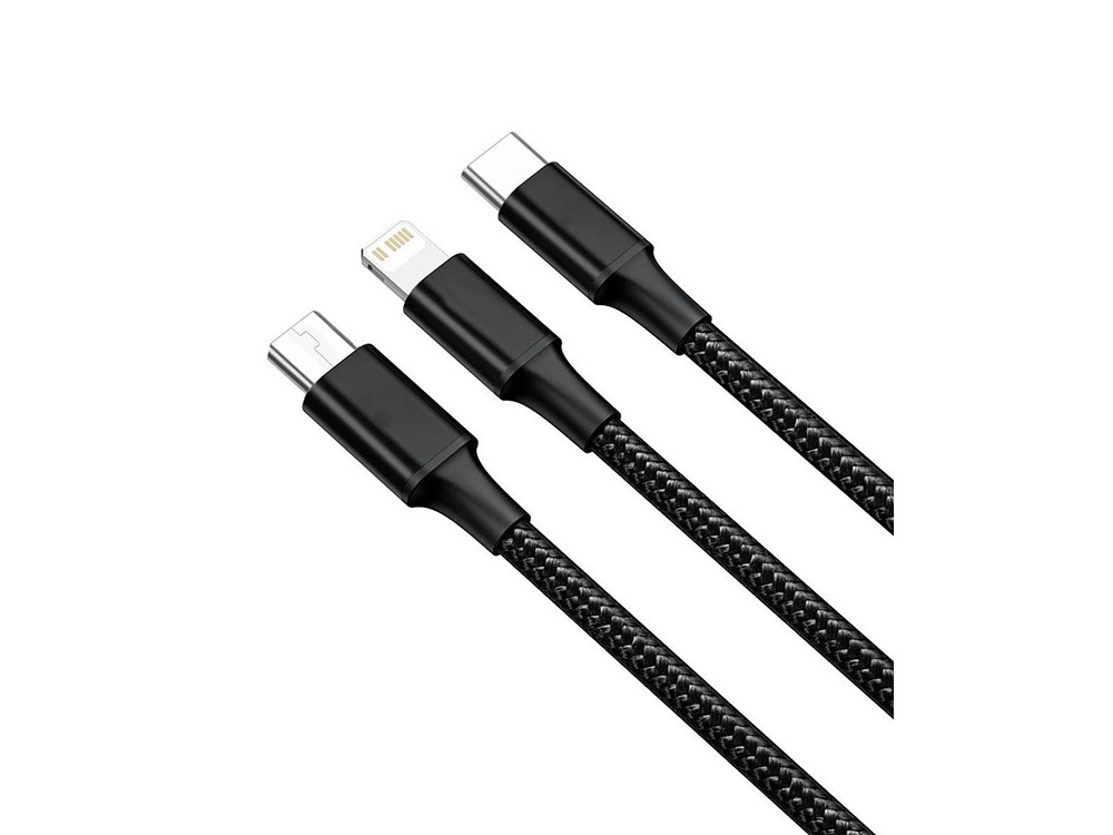USB кабель 3-в-1 для телефона Lightning, Micro USB, Type-C, 1,2 м, черный (1)